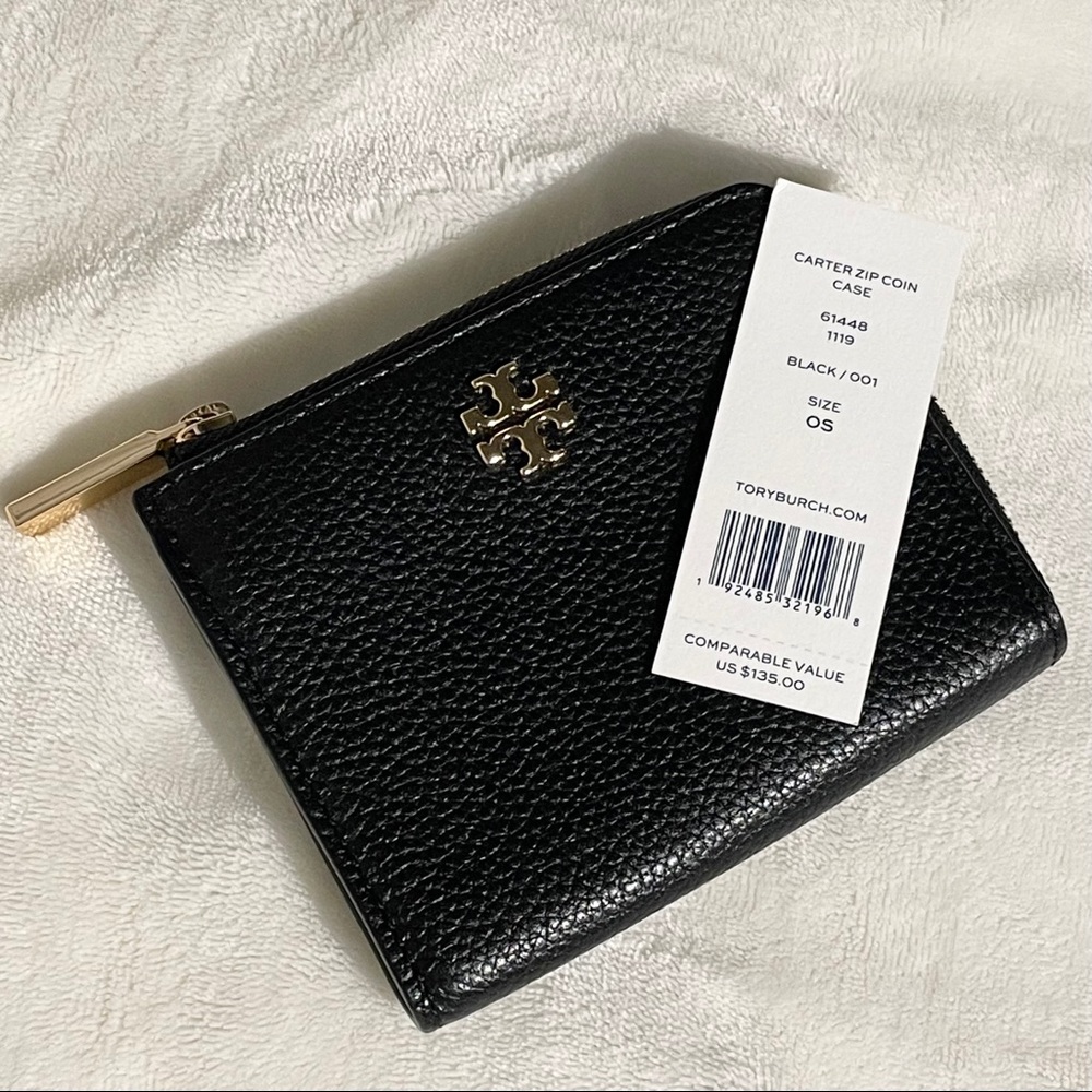 NWT Tory Burch Carter Wallet Coin Black Leather - Picture 3 of 7